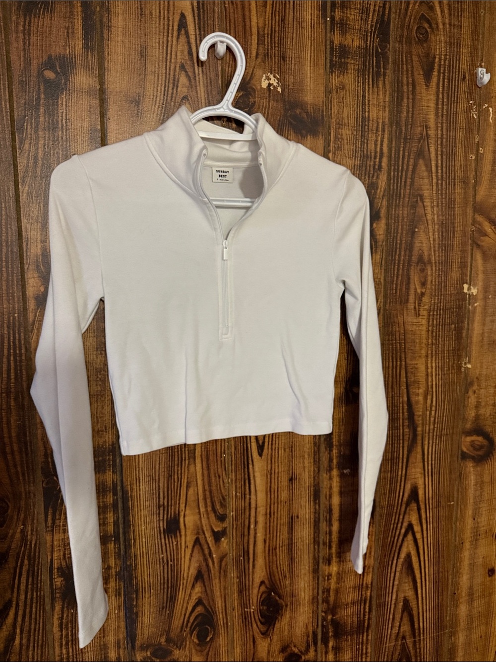 Sunday Best White Cropped Quarter-Zip Pullover